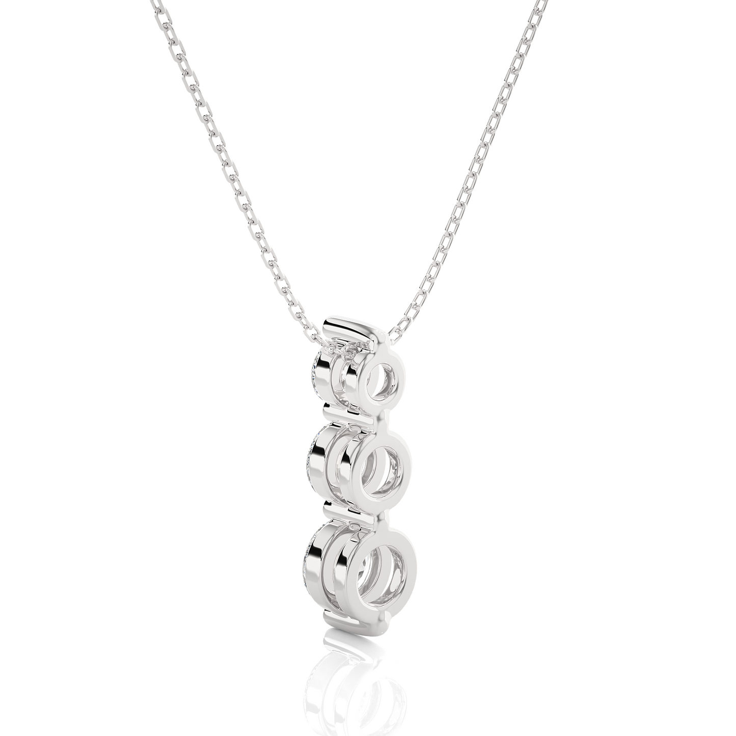 Unique Bezel Set Diamond Pendant Three Stone Round Lab Grown Necklace In 18K Solid Gold