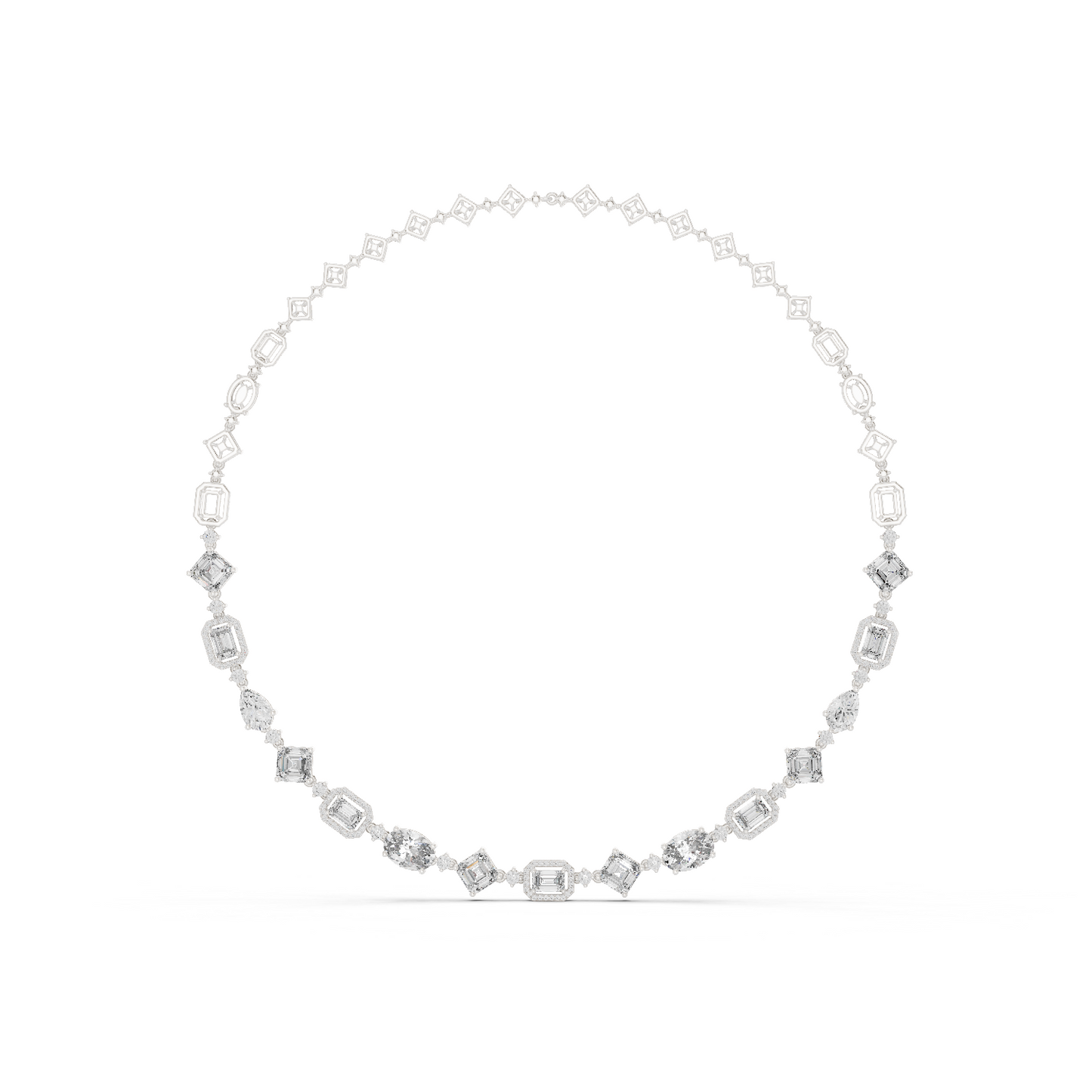 Round, Pear, Emerald, Shapes Lab Grown Diamond 18k Solid Gold Vintage Classic Diamond Necklace