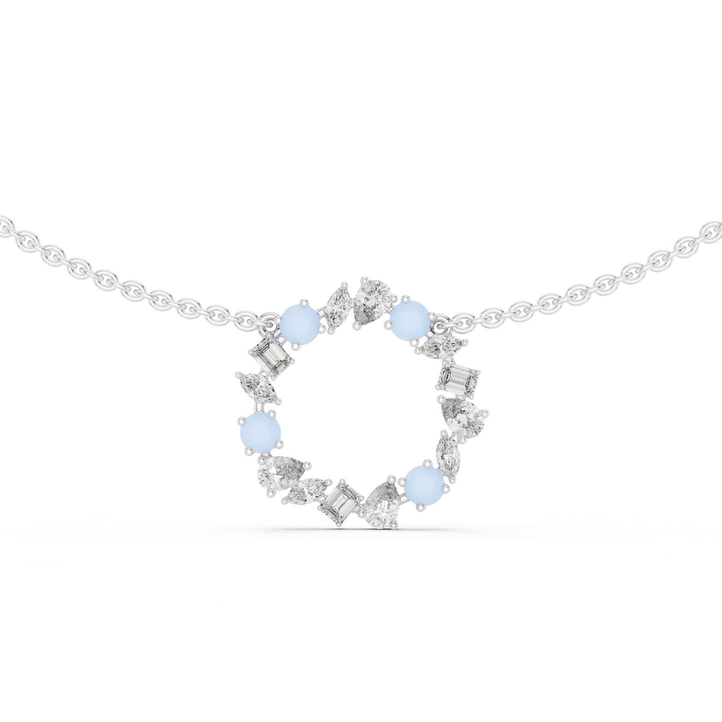 2.52 Ct All Shapes Round, Pear, Marquise, Emerald Lab Grown Diamond Round Style Wedding Wear 14k Solid Gold Necklace