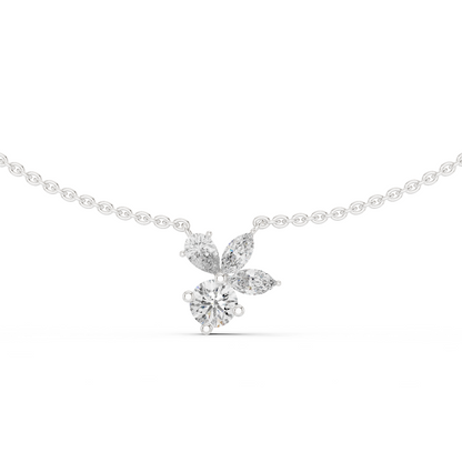 2.21 Carat Marquise ,Pear & Round Shape Lab Grown  Solitaire Vintage Four Stone Diamond Necklace For Party Wear Look