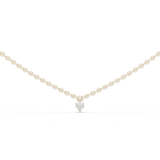 14k Solid Rose Gold 5 Stone Round & Baguette Square Shape Lab Grown & Natural Diamond Simply Classic Look Diamond Necklace
