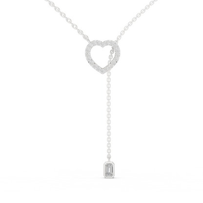 14k Solid Gold Heart Shapes Round & Emerald Cut Natural & Lab Grown Diamond Necklace For Birthday
