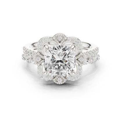 Cushion, Marquise & Round Cut Lab Grown Diamond Elegance 14k Solid White Gold 3.60 Ct Diamond Ring for Women