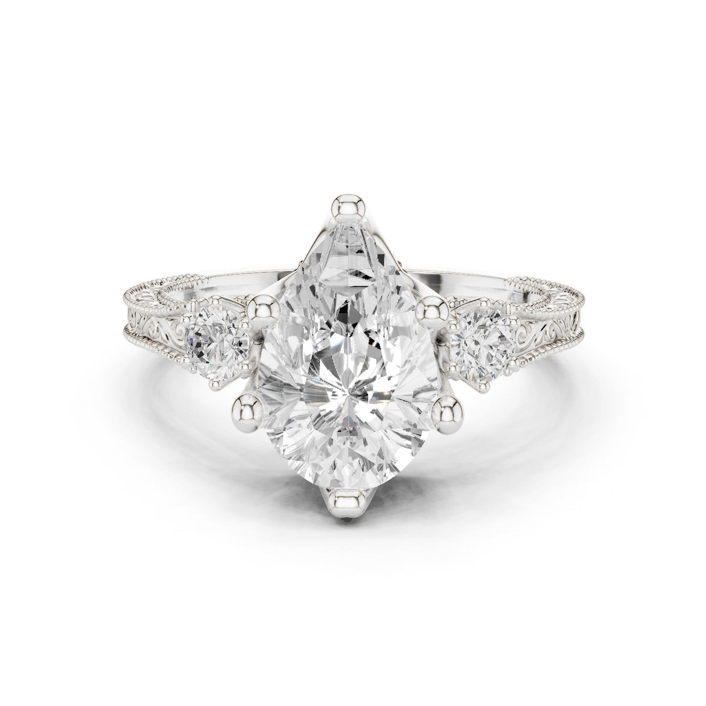 2.80 Pear Cut Lab Grown Diamond Accent Ring in 14-18K Gold Perfect for Gifting or Proposal