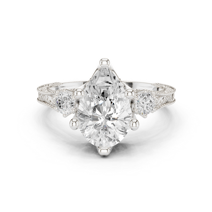 2.80 Pear Cut Lab Grown Diamond Accent Ring in 14-18K Gold Perfect for Gifting or Proposal