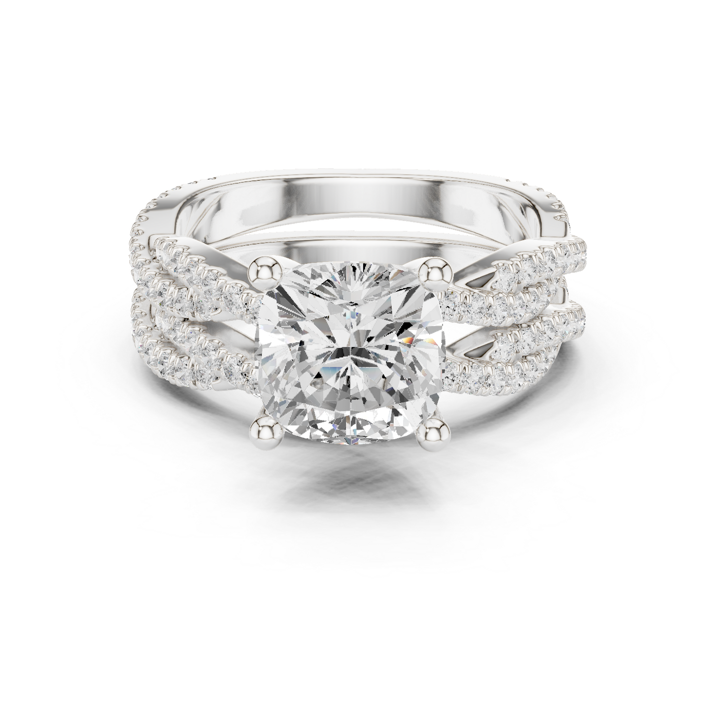 3.73 CT Cushion Labgrown Diamond Ring 10k Solid White Gold Engagement & Wedding Bridal Set Halo Accented Ring For Her
