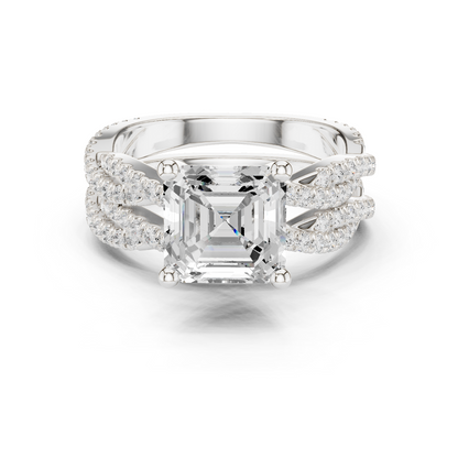 Asscher Cut  Lab Grown Diamond 14k Solid Gold  Wedding Bridal Set Hidden Halo Ring For women's