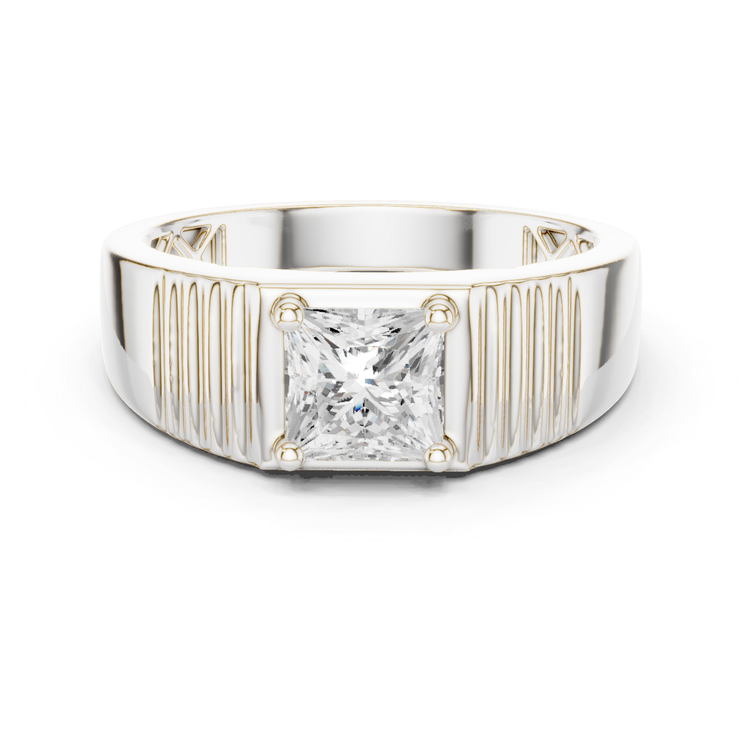 14k Solid Rose Gold Lab Grown Princess Cut Diamond Ring  For Men's Daily Wear