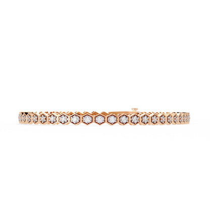 1.09CT Round Cut Lab Grown & Natural Diamond Hexagon Shape Cluster Vintage Dainty Tennis Dainty Bracelet Gift For Her