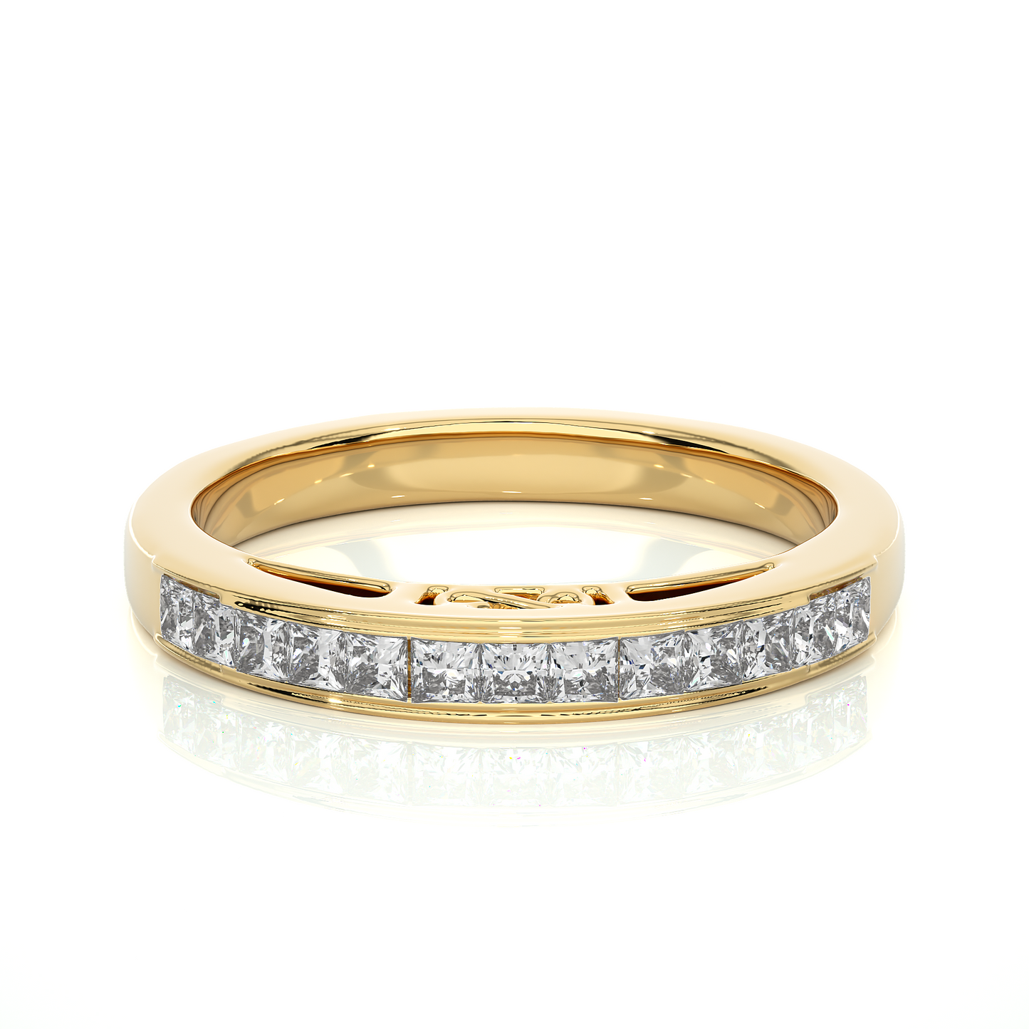 Labgrown Princess Cut Gold Half Eternity Band Ring 14K Solid Gold Stackable Band for Women's