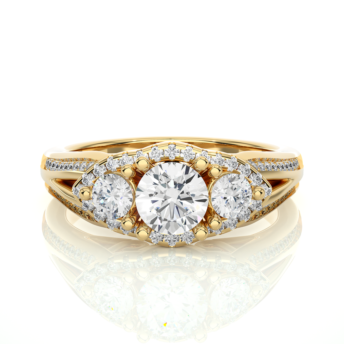 1.13 CT Round cut Three Stone Lab Grown Diamond And Also Side Stones Accented Engagement Ring