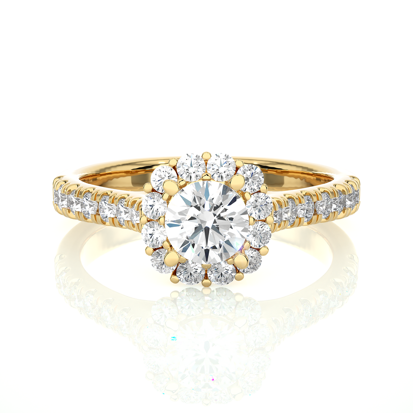 14K Solid Gold Lab Grown Diamond Wedding Ring, Accented Round Cut Diamond For Engagement Ring For Her