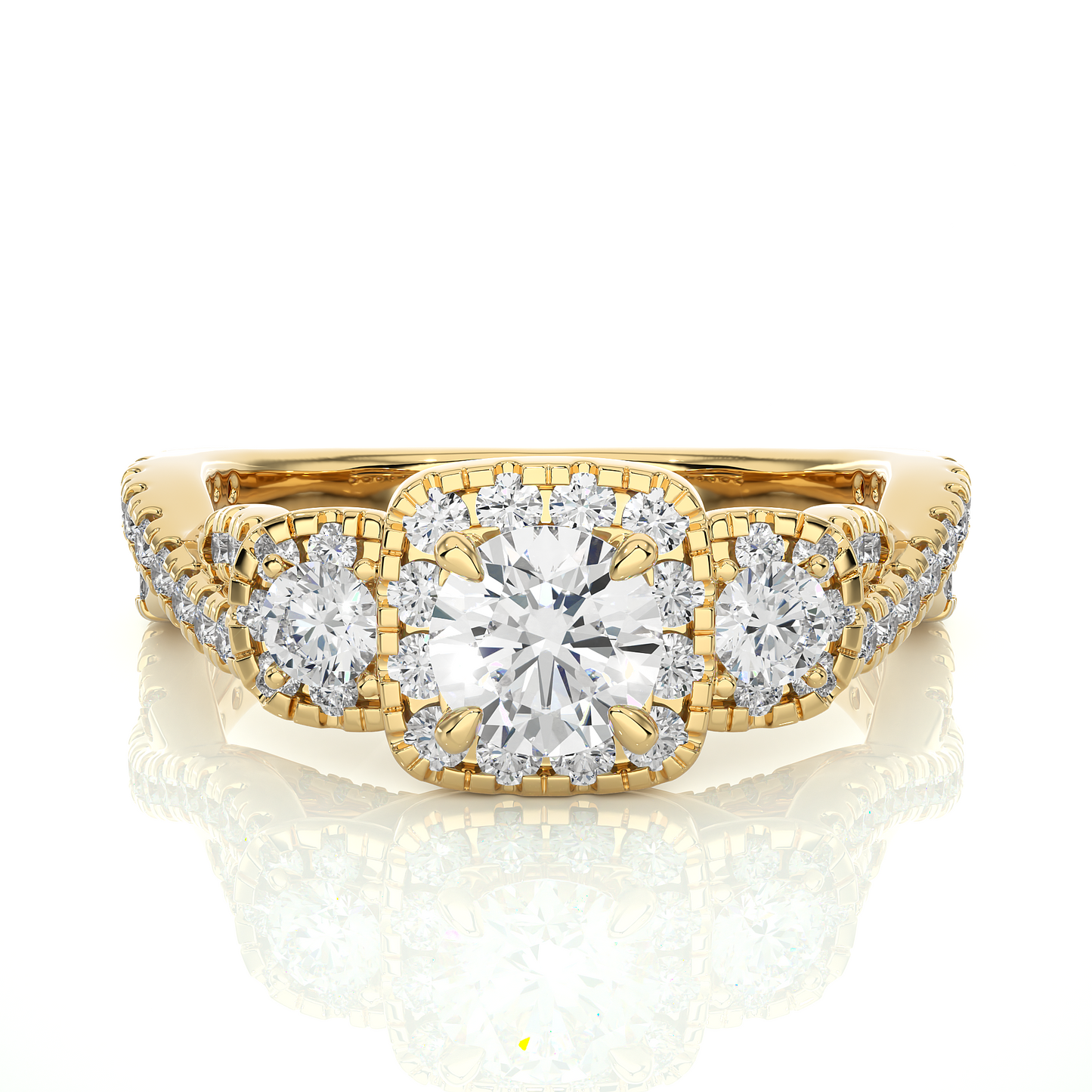 1.35 CT Lab-Grown Three Stones And also attached Pave and Side Stones Ethical Choice Women Diamond Ring