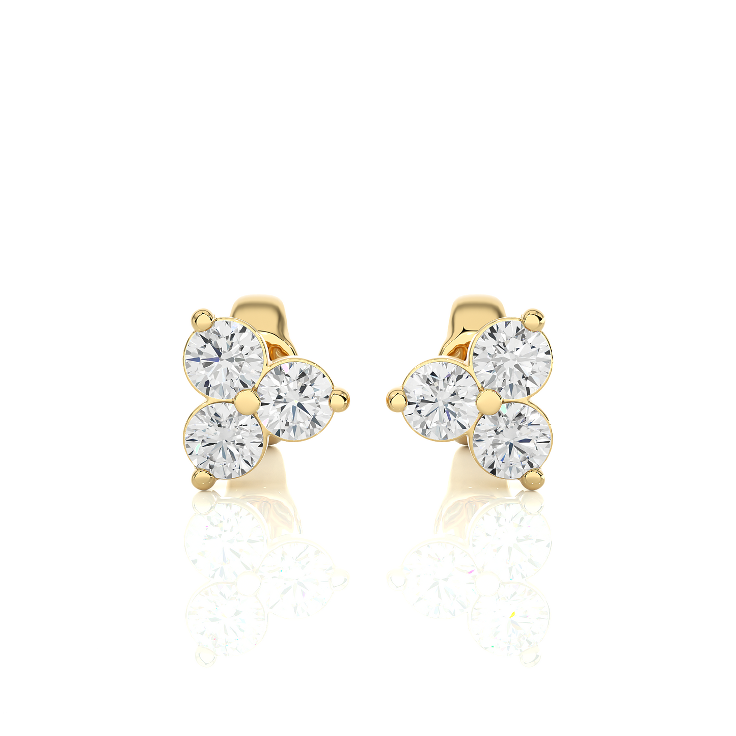 3 Stone Round Diamond Stud Earrings 14K Solid Gold Colorless Natural And Lab Diamond Earring