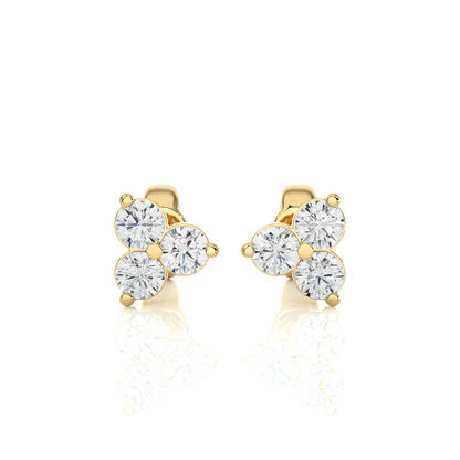 3 Stone Round Diamond Stud Earrings 14K Solid Gold Colorless Natural And Lab Diamond Earring