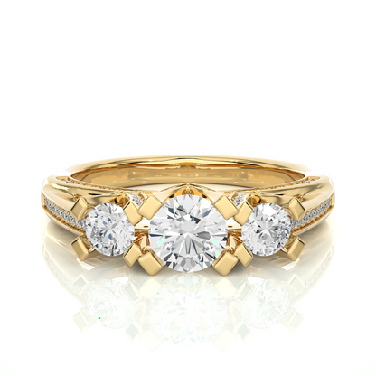 1.19 Ct Round Cut Lab grown Diamond Ring Three stone And Pave and Side Stone wedding Ring For Her