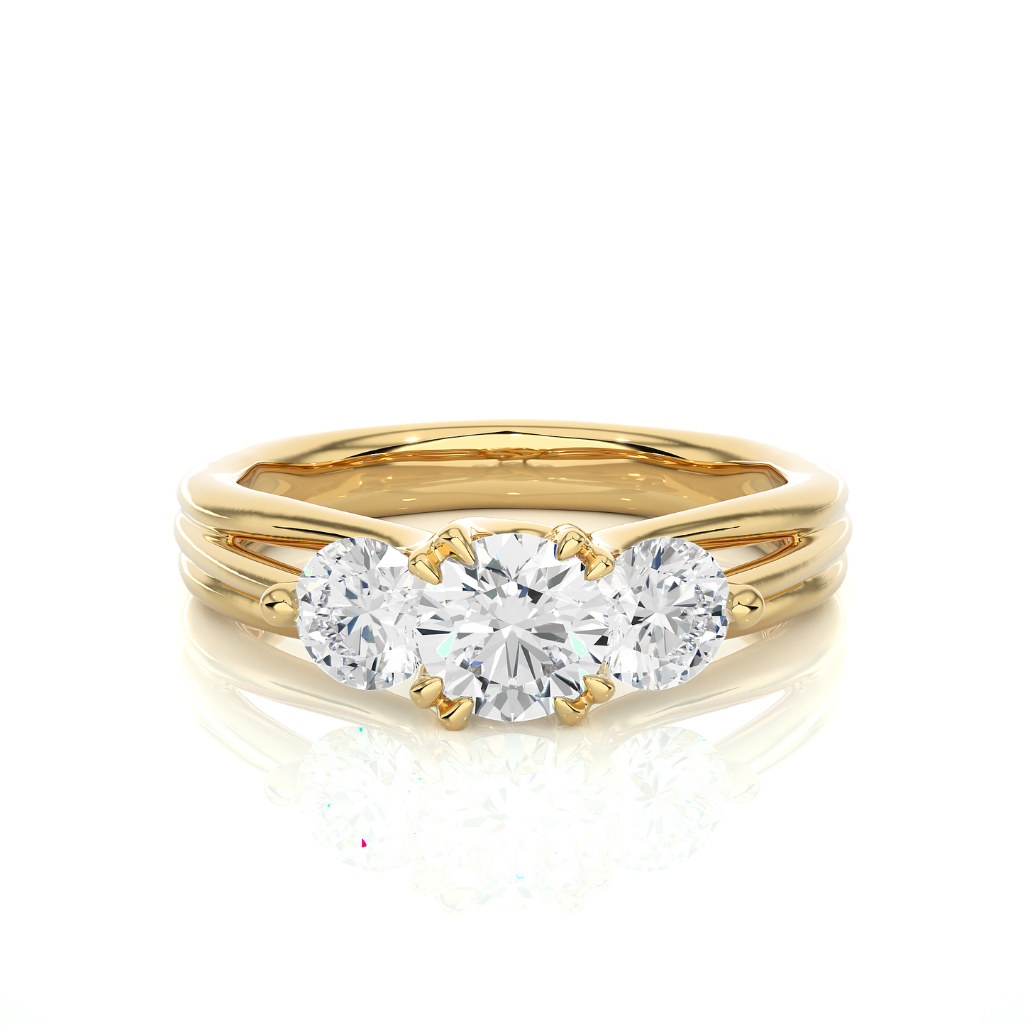 3 Stone Round Shape Ring, Lab Grown 14k Solid Gold Ring, Handmade Jewelry For Her