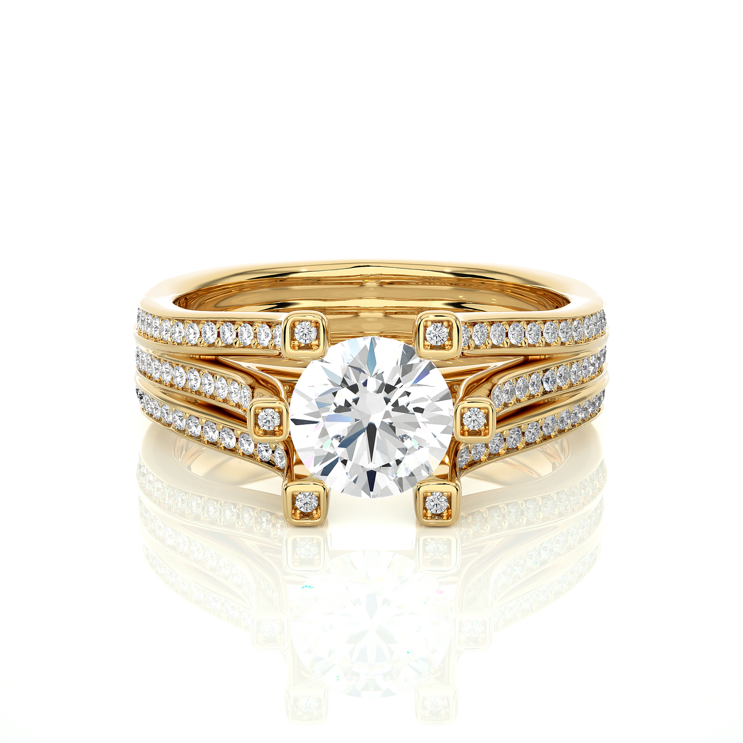 Round Brilliant Cut Lab Grown Diamond Ring, 18K Solid Gold Split Shank Ring In Wedding Special For Bridals