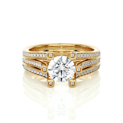 Round Brilliant Cut Lab Grown Diamond Ring, 18K Solid Gold Split Shank Ring In Wedding Special For Bridals