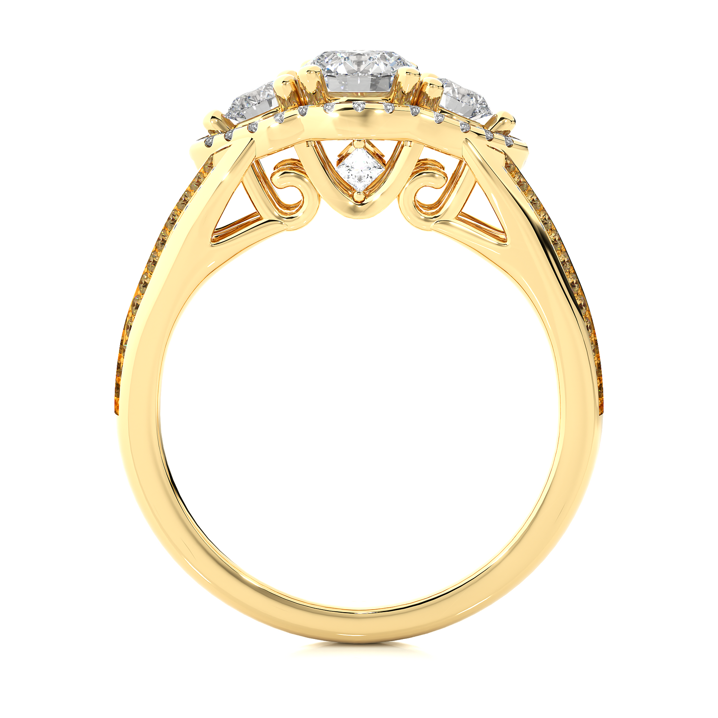 1.13 CT Round cut Three Stone Lab Grown Diamond And Also Side Stones Accented Engagement Ring