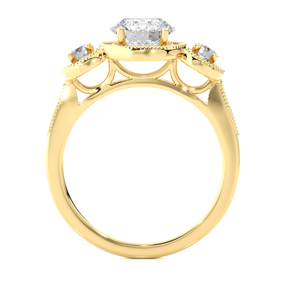 Round Cut Three Stone 14k Yellow Gold  Lab Grown  Diamond High Quality Certified Trilogy Diamond Ring