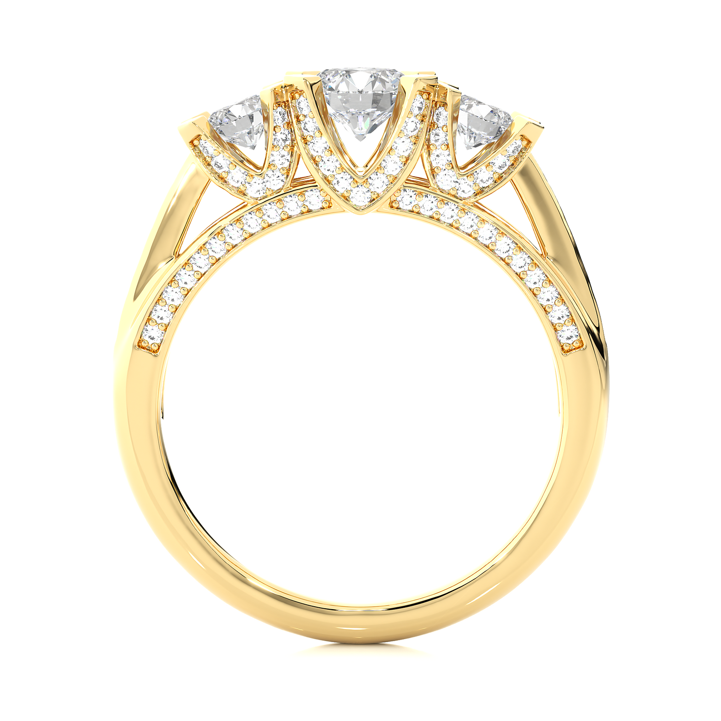 1.19 Ct Round Cut Lab grown Diamond Ring Three stone And Pave and Side Stone wedding Ring For Her