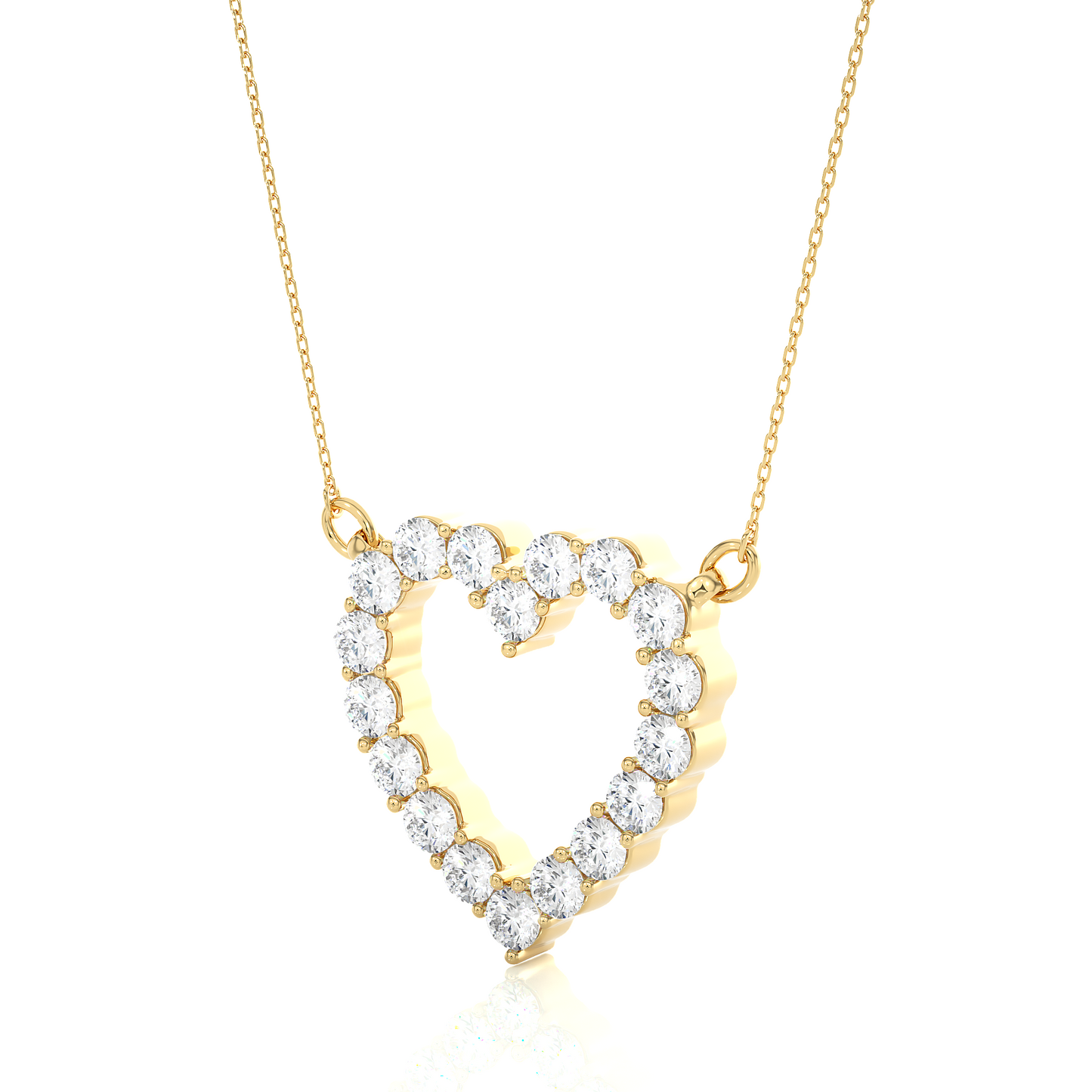 Classic 14K Solid Gold Heart Pendant Necklace In 0.46 CT Open Heart Shape Pendant For Women's