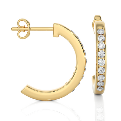 14K Solid Gold Half Hoop Diamond Earrings For Women's Perfect Gift Of Timeless Elegance
