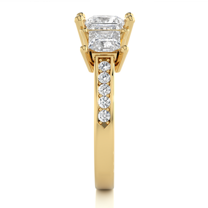 14K Solid Gold princess cut 2.20 Ct  Lab grown three stone Ring For Her