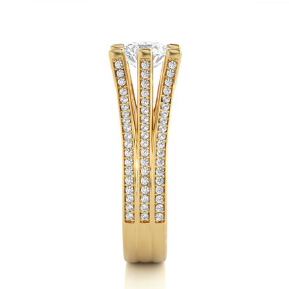 Round Brilliant Cut Lab Grown Diamond Ring, 18K Solid Gold Split Shank Ring In Wedding Special For Bridals