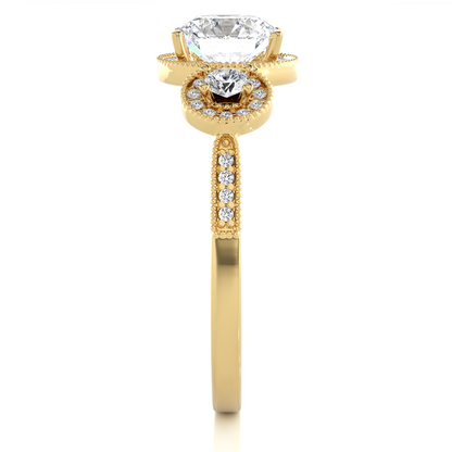 Round Cut Three Stone 14k Yellow Gold  Lab Grown  Diamond High Quality Certified Trilogy Diamond Ring