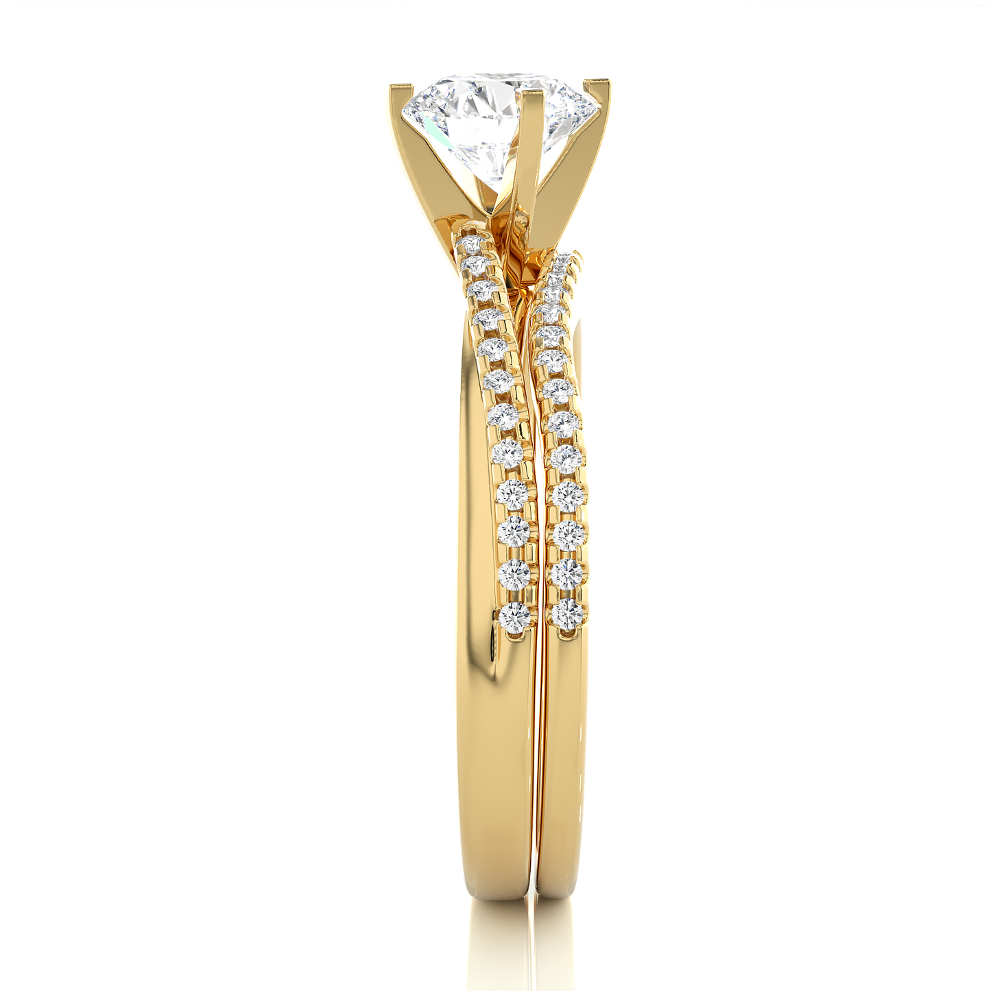 Round Cut  Lab Grown Diamond 14k Solid Gold  Wedding Bridal Set Hidden Halo Ring For women