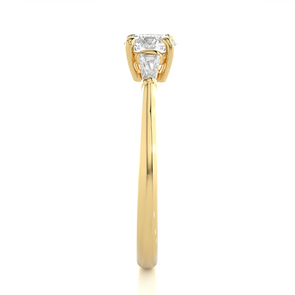 14k Solid Gold Round & Baguette Cut Lab Grown  Diamond Engagement Three stone Gift For Her