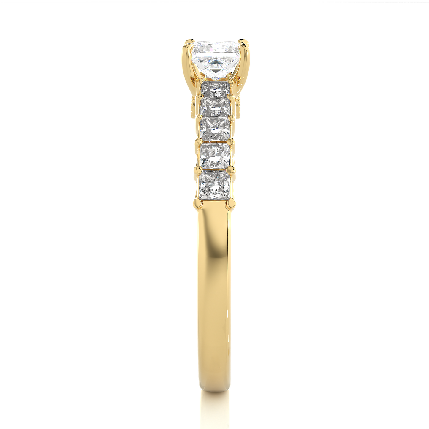 Princess & Round Cut Lab grown Diamond Ring , 14K white Gold Round Side Stone Ring For Her