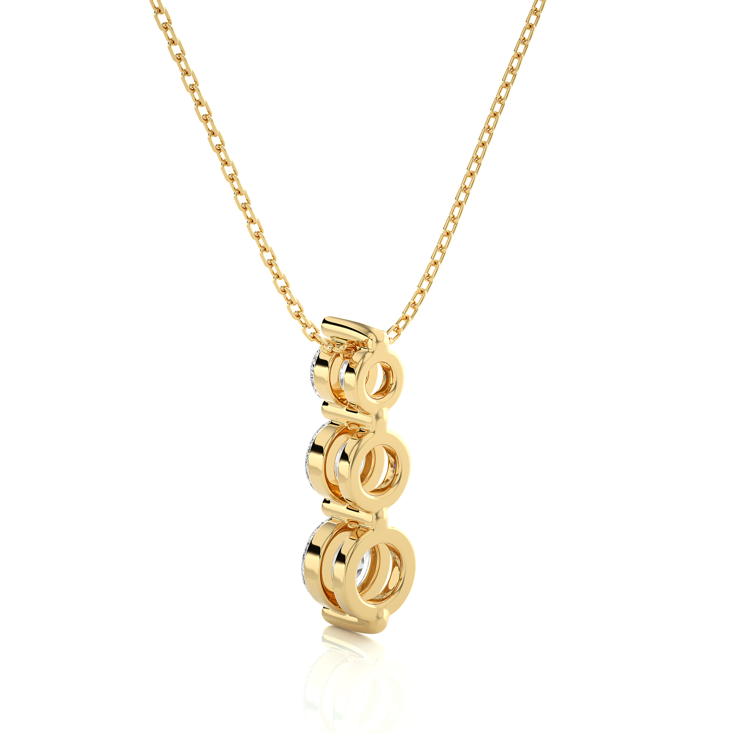 Unique Bezel Set Diamond Pendant Three Stone Round Lab Grown Necklace In 18K Solid Gold