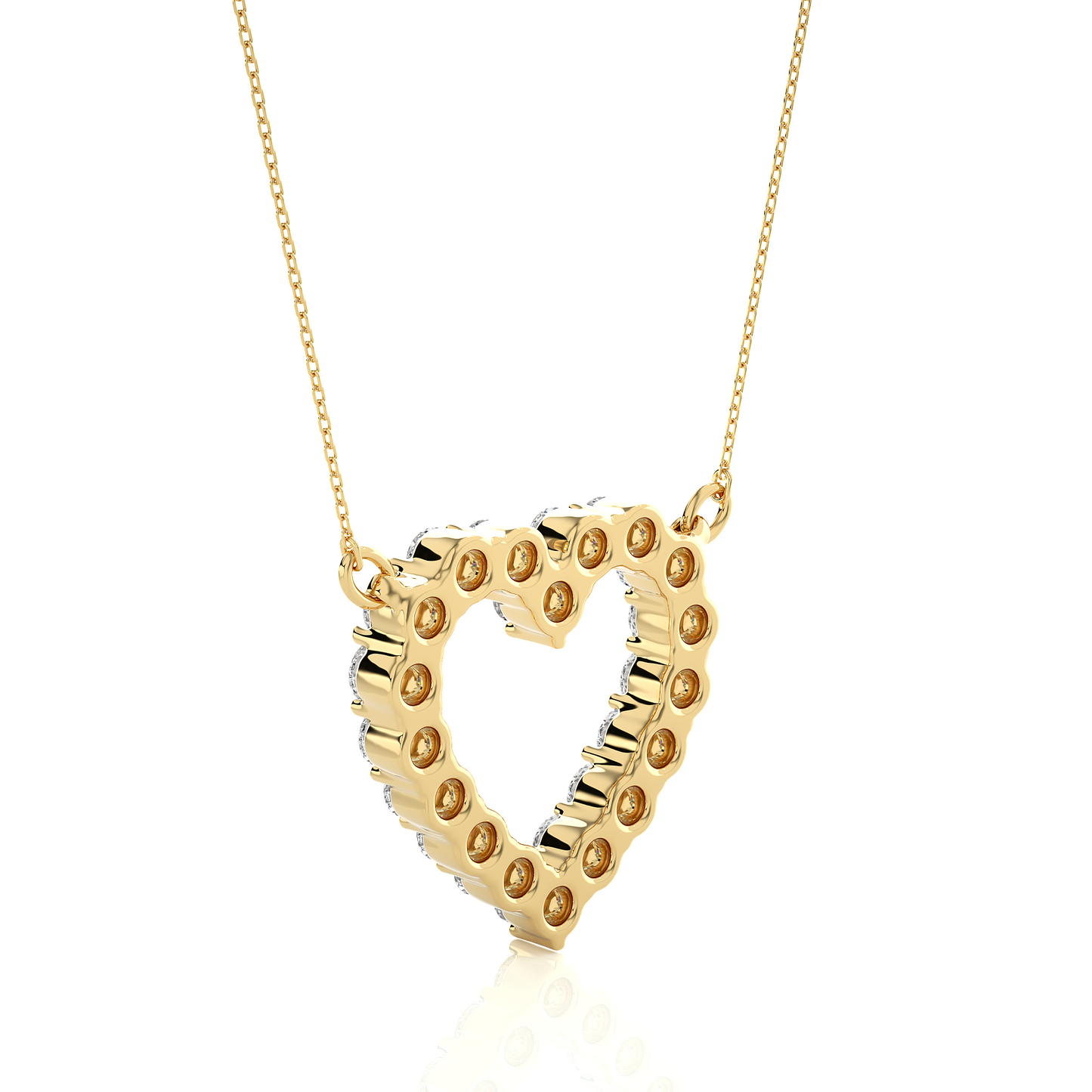 Classic 14K Solid Gold Heart Pendant Necklace In 0.46 CT Open Heart Shape Pendant For Women's
