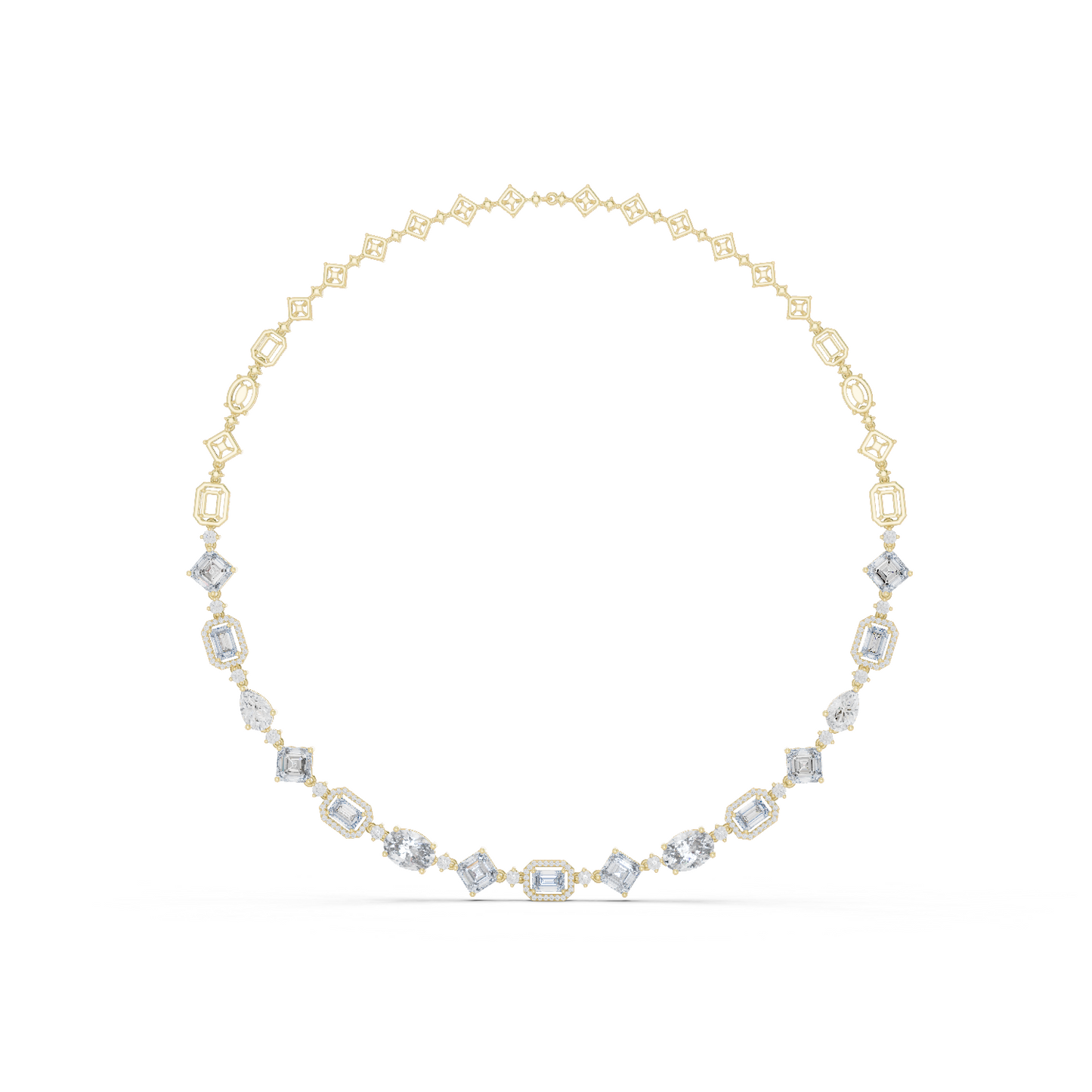 Round, Pear, Emerald, Shapes Lab Grown Diamond 18k Solid Gold Vintage Classic Diamond Necklace