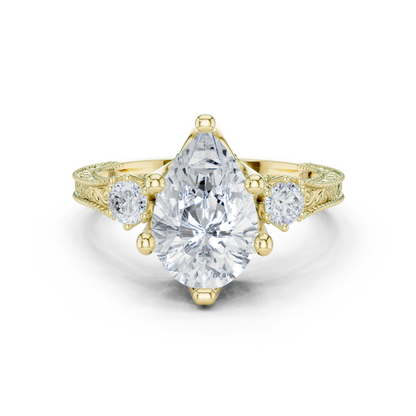 2.80 Pear Cut Lab Grown Diamond Accent Ring in 14-18K Gold Perfect for Gifting or Proposal