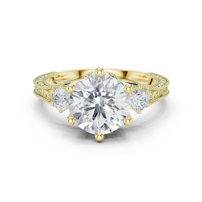2.80 Carat Delicate Round Lab grown Diamond 14K Solid White Gold Three Stone Ring For Her