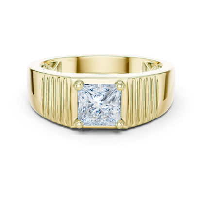 14k Solid Rose Gold Lab Grown Princess Cut Diamond Ring  For Men's Daily Wear