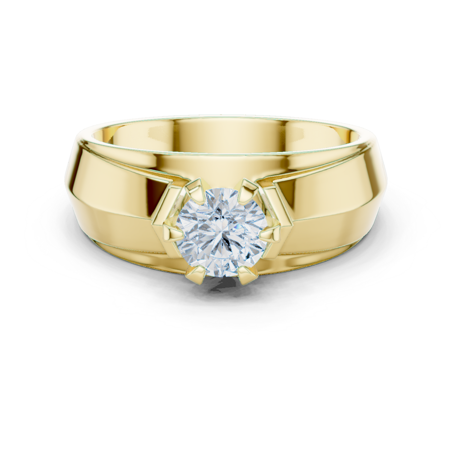 10k Solid Yellow Gold Round Shape Lab Grown Diamond Esthetical Sparkling Daily Wear Men's Diamond Ring