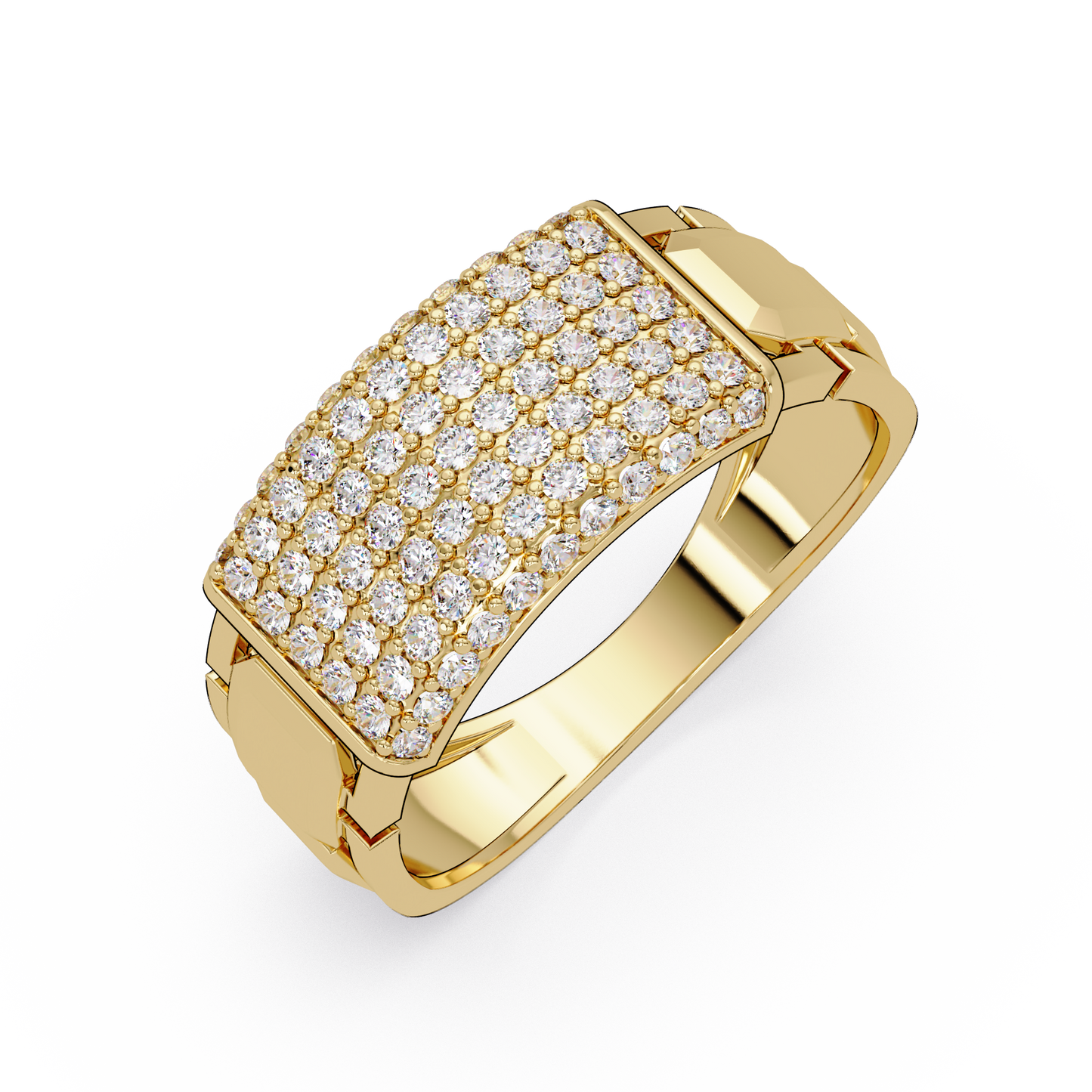 Yellow Gold Invisible Set Diamond Rectangle Ring - HIGHCARAT DIAMONDS