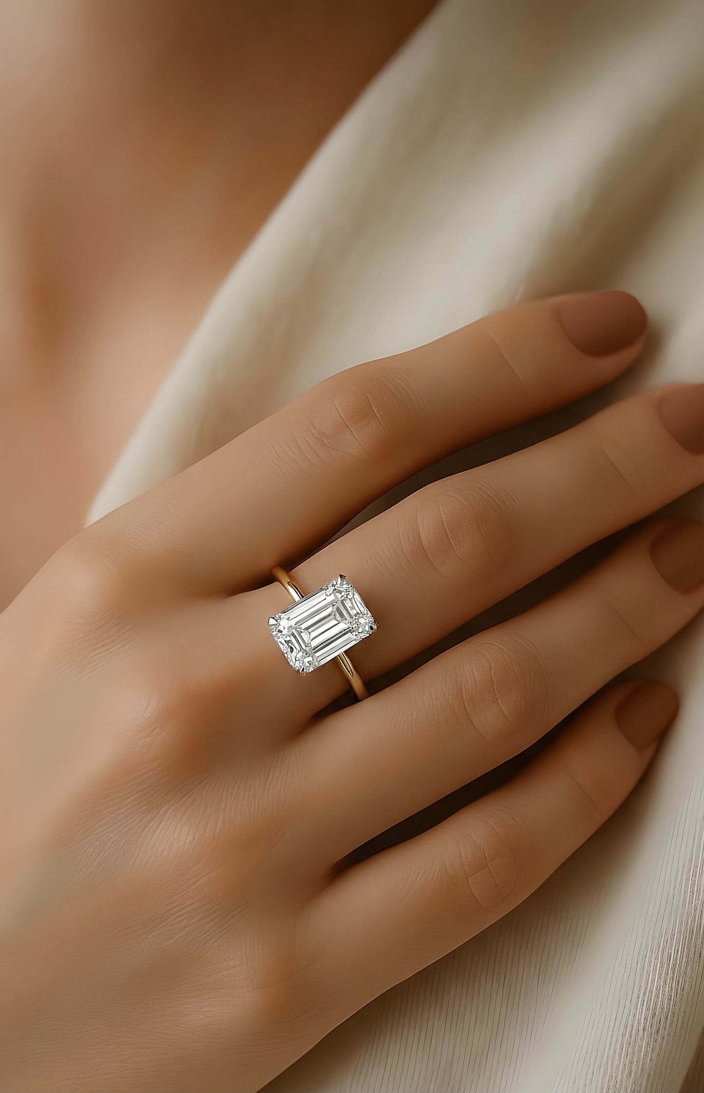 Lab Grown Radiant Cut Hidden Round Halo Solitaire Ring