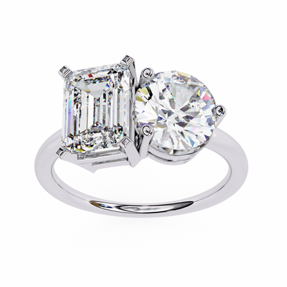 4.04 CT Emerald And Round Cut Lab Grown Diamond Cluster 10k Solid White Gold Two Stone Diamond Ring