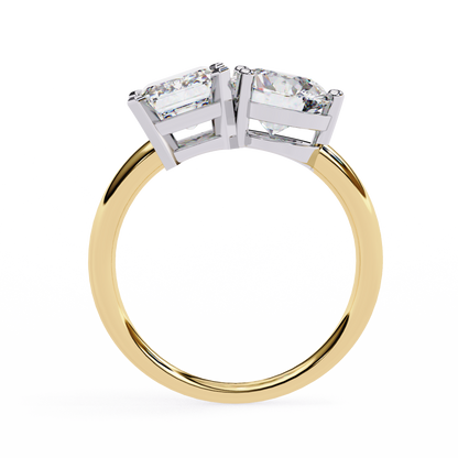 4.04 CT Emerald And Round Cut Lab Grown Diamond Cluster 10k Solid White Gold Two Stone Diamond Ring