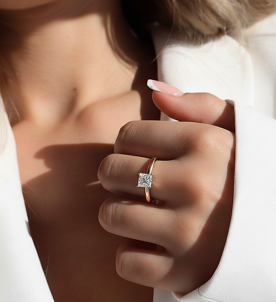 Princess Cut Lab Diamond Prong Set Solitaire Ring
