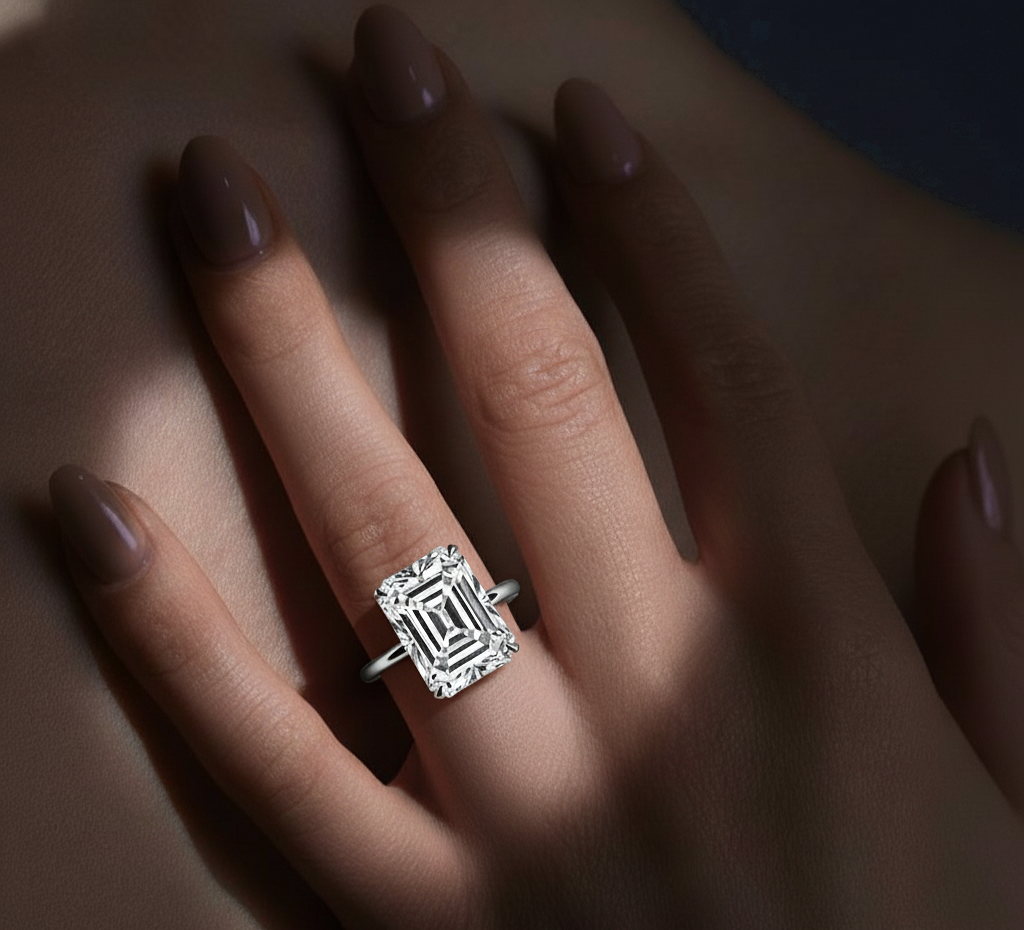 Lab Grown Emerald Cut Diamond Solitaire Ring