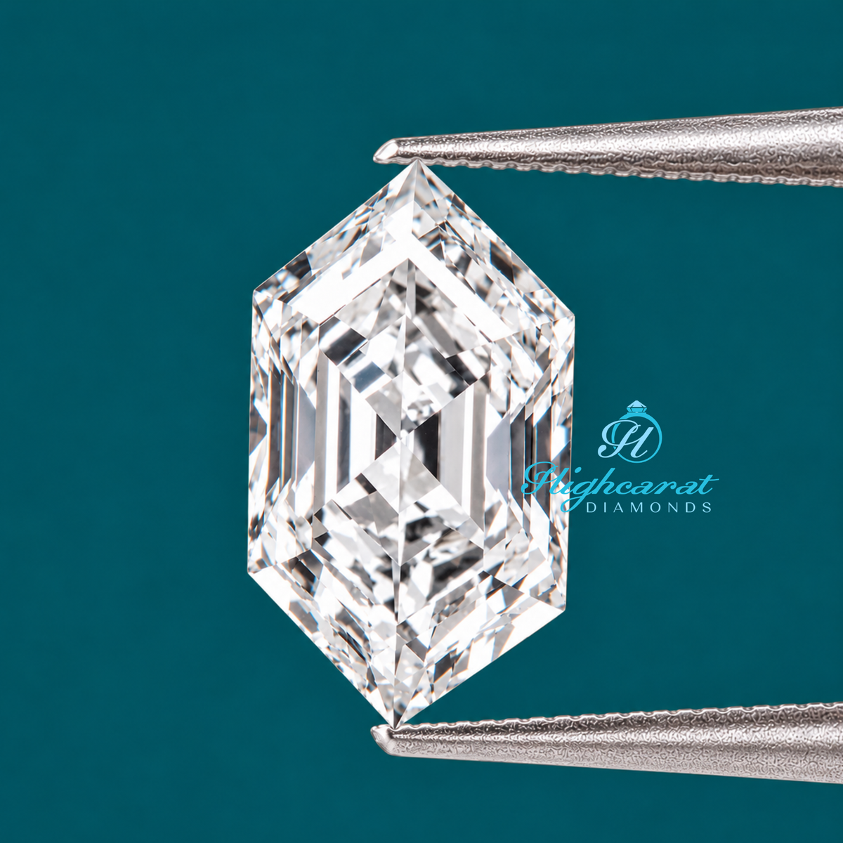 Loose Hexagon Shape Step Cut Lab Grown Diamond from Different Angles