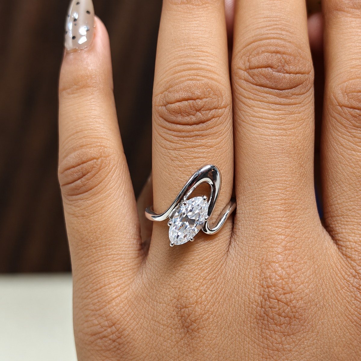 Marquise Wave Cut Lab Grown Diamond Ring