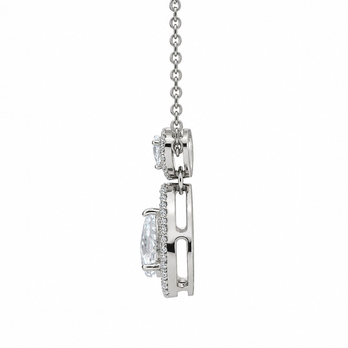 Pear Shape Moissanite Diamond Double Halo Pendant With Chain